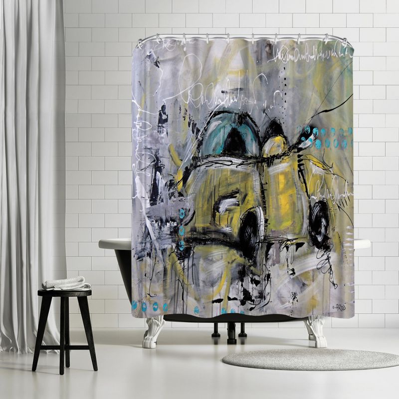 Americanflat 71" x 74" Shower Curtain, Car Yellow by Annie Rodrigue, 1 of 9