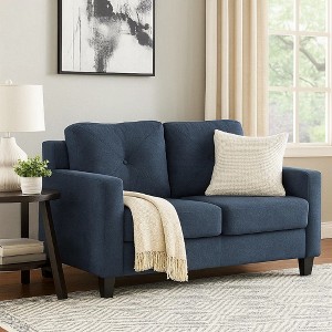 Royal Hampton Loveseat, Track Armrest, 58 Inch, Blue Fabric w Tufted Backrest - 1 of 4