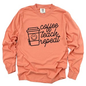 Simply Sage Market S.W.Smiley Coffee Teach Repeat Garment Dyed Long Sleeve - 1 of 4