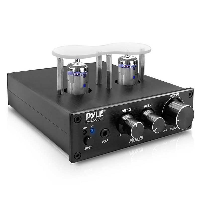 Pyle PVTA20 600W Bluetooth Tube Amplifier - Stereo Receiver, 2 Tubes, AUX/MP3/Mic Inputs, Copper Output - Desktop Audio Power Amp, 600W, 1 of 8