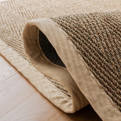 Ivory and Natural Herringbone Seagrass Area Rug, 5' x 8'