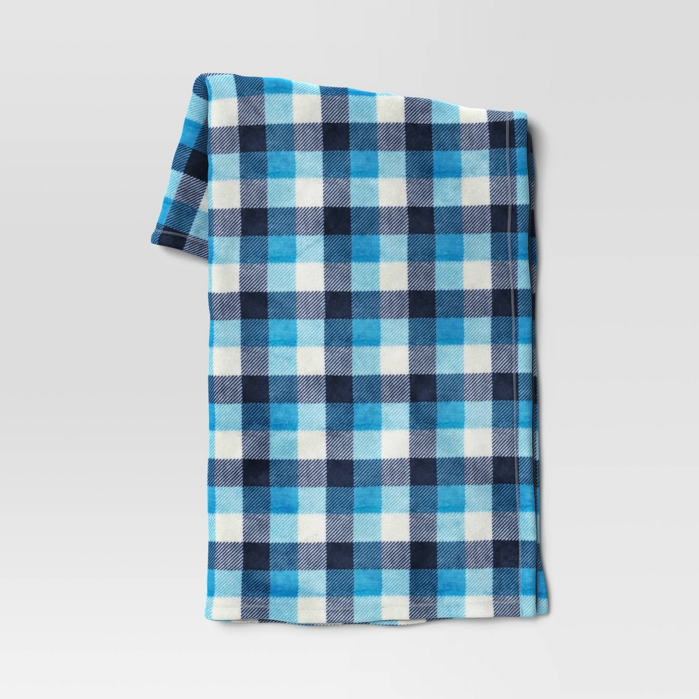 Hanukkah Check Printed Plush Throw Blanket Blue