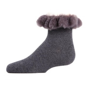 Memoi Faux-Fur Cuff Cotton Blend Anklet Socks Charcoal Heather 8 - 1 of 2