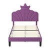 VECELO Upholstered Crown-Shaped Kids Bed Frame Wooden Platform Bed with Adjustable Headboard, No Box Spring Needed - 3 of 4