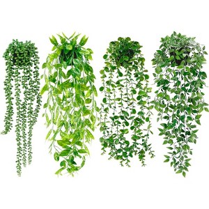 BRINJOY 4-Pack Artificial Hanging Plants Set - Faux Eucalyptus Vine, Mandala Vine, String of Pearls & Pea Pod Leaves for Indoor Outdoor Decor - 1 of 4