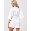 cheibear Women's Satin One Piece Pajama Silky 3/4 Sleeves Tie Waist Loungewear Robes - 3 of 4