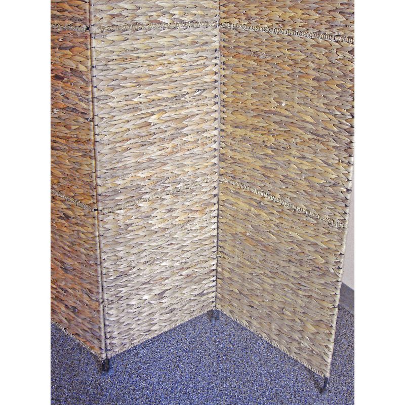 Screen Brown - Proman Products, Jakarta Folding Screen, 4-Panel Water Hyacinth Room Divider, Tropical Decor, Metal Frame, Fully Assembled, 5 of 12