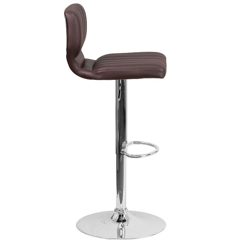 Emma and Oliver 2 Pack Contemporary Vinyl Adjustable Height Barstool with Vertical Stitch Back and Chrome Base, 4 of 7