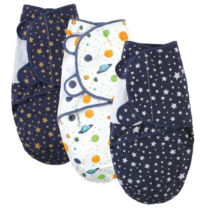 Hudson Baby Unisex Baby Quilted Cotton Swaddle Wrap 3pk, Metallic Stars, 0-3 Months - 1 of 4