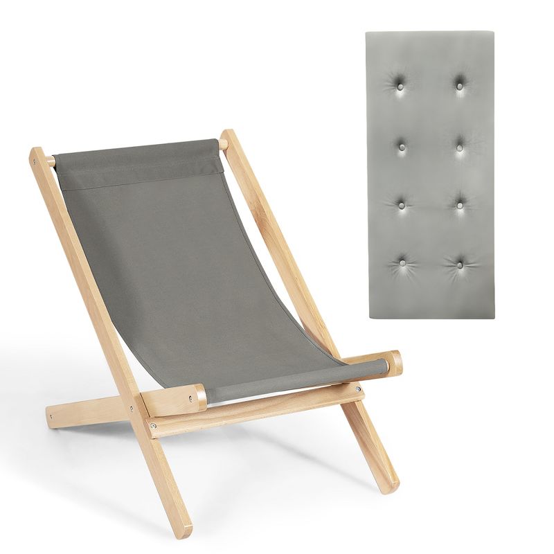 Costway Foldable Wood Beach Sling Chair 3-Position Adjustable Beech Chair w/Free Cushion, 1 of 10