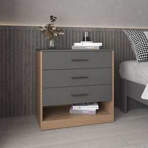 Okak Modern 3-Drawer Bedroom Dressers with Open Shelf, Wooden Dresser Chest, Side Board for Bedroom/Entryway/Study, Matte Gray - 1 of 4