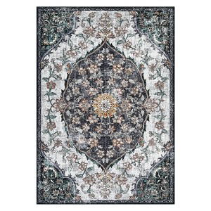Machine Washable Floral Rugs for Living Room Bedroom, Soft Non Slip Throw Carpet for Kitchen Dining Room, Ultra Thin Floor Cover - 1 of 4