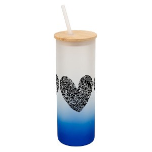 Elanze Designs Trio Floral Flower Love Heart Wrap-Around Design 25 Ounce Frosted Gradient Glass On-The-Go Coffee Travel Skinny Tumbler Mug Cup, Bamboo - 1 of 1