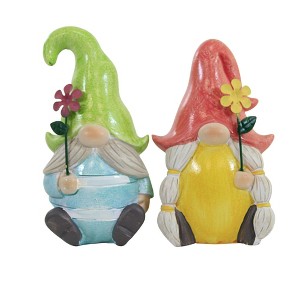 Figurine 5.0 Inch Springtime Gnome Couple Flowers Garden Gnome Figurines - 1 of 3