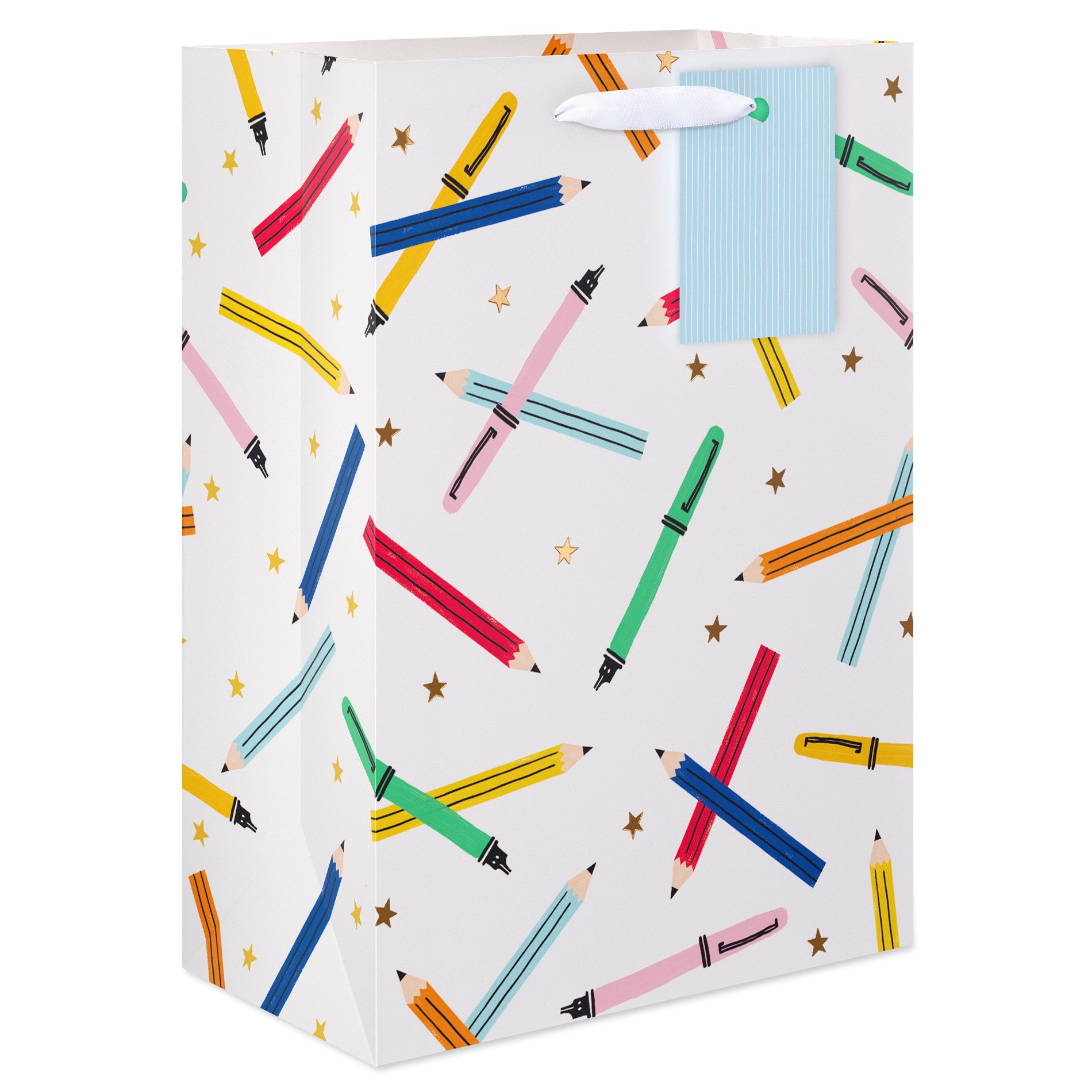 Medium Teacher Appreciation Gift Bag with To From Tag, Colorful Pencils 10"x7"