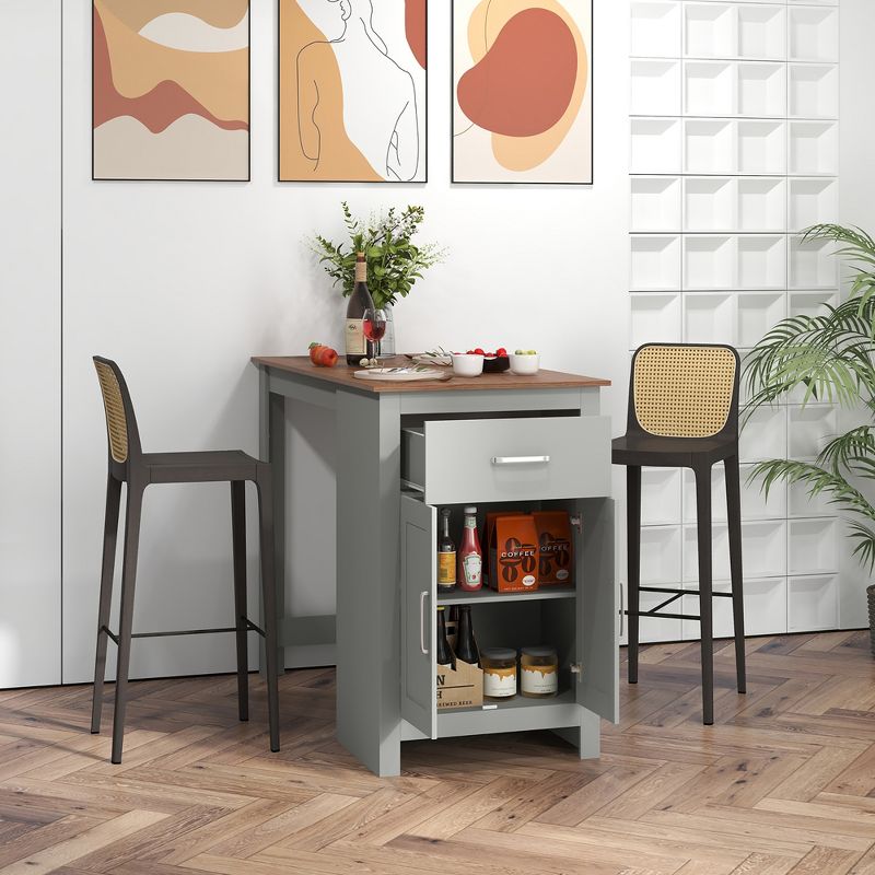 Costway Bar Table 35.5'' Counter Height Dining Table with Storage Cabinet & Drawer Black/Grey, 4 of 11