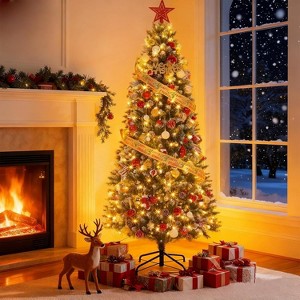 Acekool Christmas Tree with 200 LED Lights, 8 Modes, Foot Pedal, Timer, Artificial Pine, Foldable Stand, Holiday Decor - 1 of 4