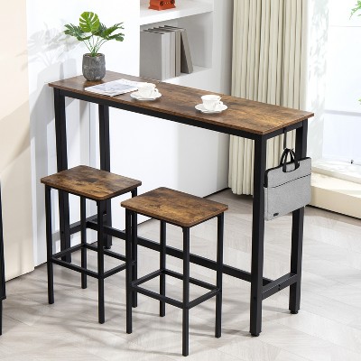 Finnhomy Bar Table Set, 52.7" Pub Table High Top Table, Rectangular Bar Height Table, Bar Table with Stools, Kitchen Table Set for 2