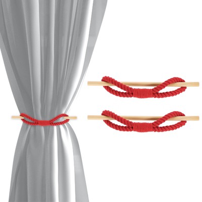 Unique Bargains Cotton Hand-Woven Decorative Drape Curtain Tiebacks with Wood Club