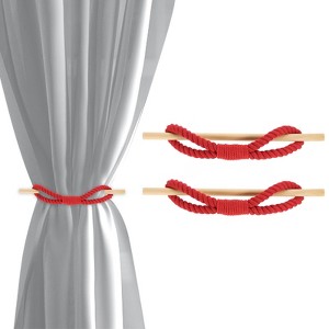 Unique Bargains Cotton Hand-Woven Decorative Drape Curtain Tiebacks with Wood Club - 1 of 4