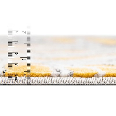 Yellow and Ivory Floral Rectangular Synthetic Rug