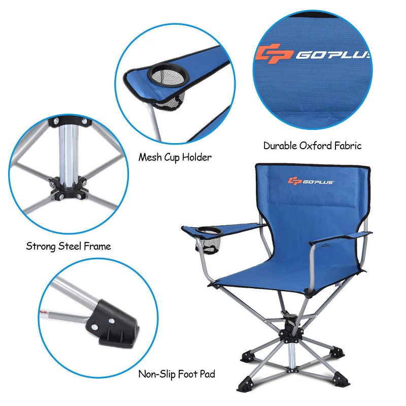 Costway Collapsible Portable Swivel Camping Chair 360degreesFree Rotation for Picnic Fishing, 4 of 11