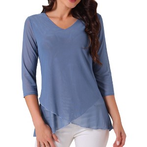 Seta T Women's V Neck 3/4 Sleeve Asymmetrical Hem Lightweight Casual Top - 1 of 4