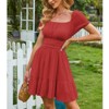 EXLURA Women's 2025 Summer Short Puff Sleeve Casual Short Mini Dresses Tie Back Square Neck A-Line Sundress - 4 of 4