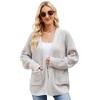 Women's V Neck Mid-Length Knit Cardigan Pocket Detail Open Front Sweater Coat - 3 of 3