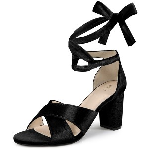 BLISSFUL STEP Women's Cross Strap Chunky Heel Lace Up Heeled Sandals - 1 of 3