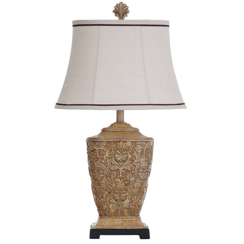 Tortola Carved Cream Table Lamp with Natural Softback Fabric Shade  - StyleCraft, 3 of 9