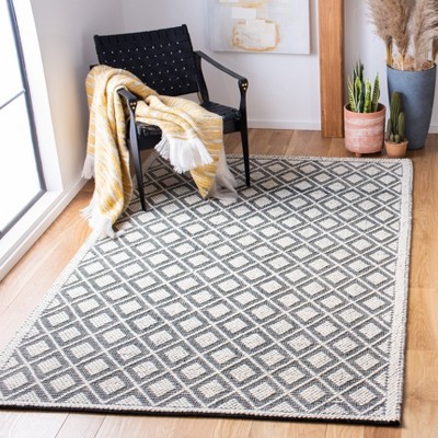 Handmade Black Wool Braided Rectangular Washable Rug