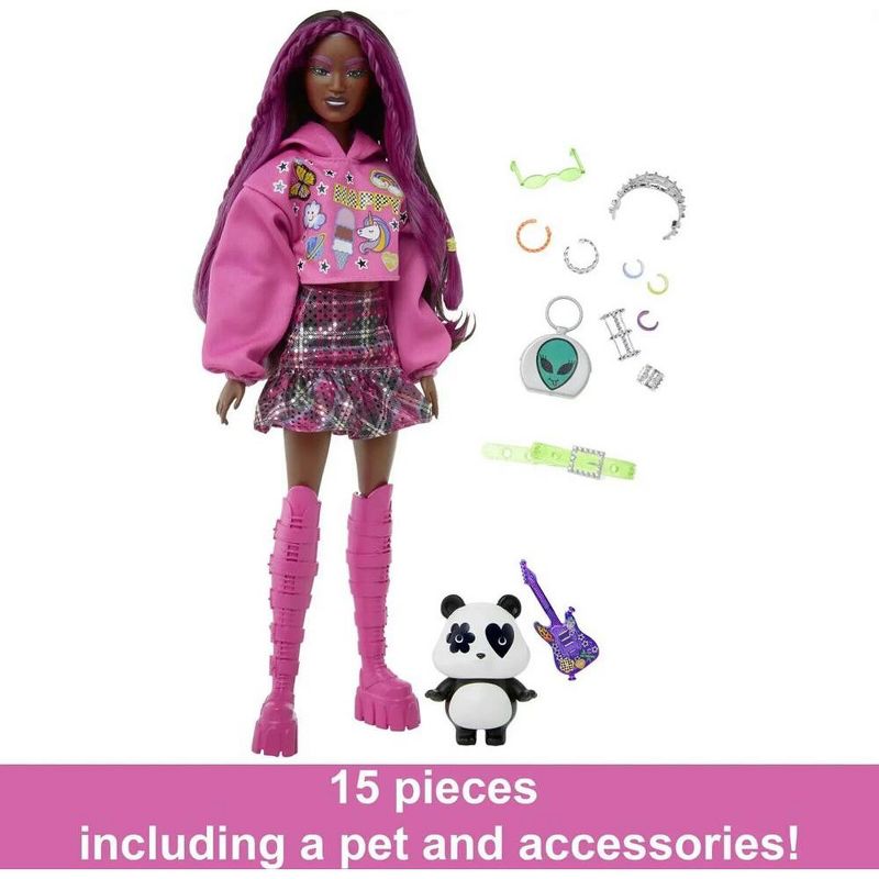 Barbie Extra Fashion Doll with Pink-Streaked Brunette Hair in Graphic Hoodie with Accessories & Pet, 5 of 7