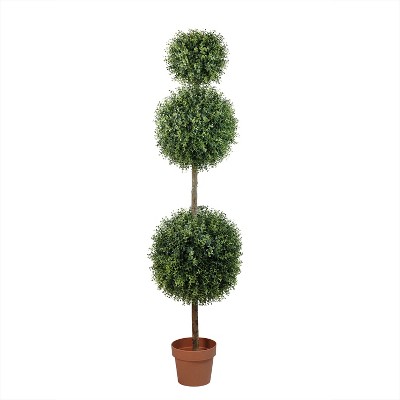 Northlight 5' Unlit Artificial Potted Two-tone Boxwood Triple Ball ...