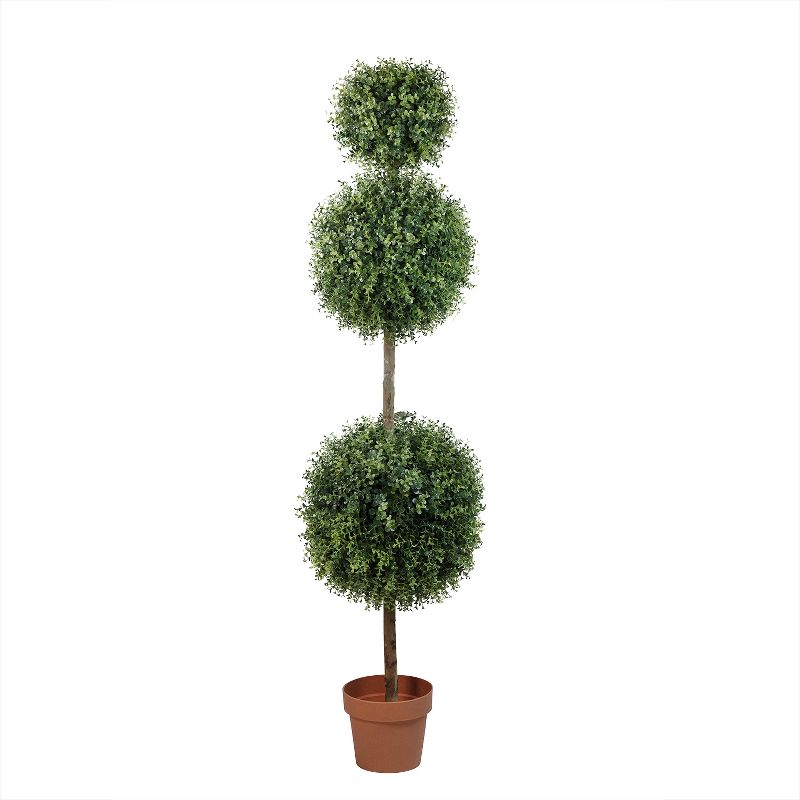 Northlight 5' Unlit Artificial Potted Two-Tone Boxwood Triple Ball Topiary Tree, 1 of 5