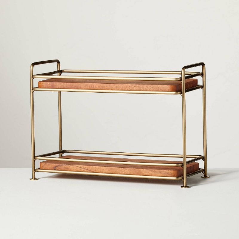 Tiered Wood &#38; Brass Rectangular Serving Stand - Hearth &#38; Hand&#8482; with Magnolia, 1 of 5