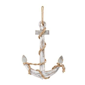 39"x28" Wood Anchor Handmade Wall Decor with Rope and Shell Accents Brown - Olivia & May