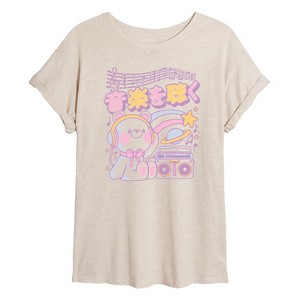 Women's - Instant Message - Kawaii Bear Music Women's Oversized Oversized Graphic T-Shirt - 1 of 4