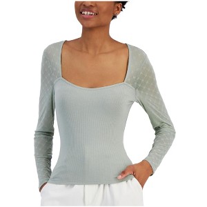 Crave Fame Womens Flocked Illusion Mesh Knit Blouse - 1 of 1