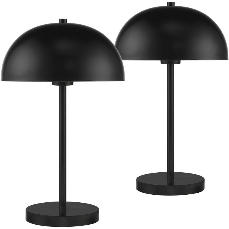 360 Lighting Rhys Modern Mid Century Luxury Accent Table Lamps 19 1/2" High Set of 2 Black Metal Dome Shaped Shade for Bedroom Living Room Bedside, 1 of 10