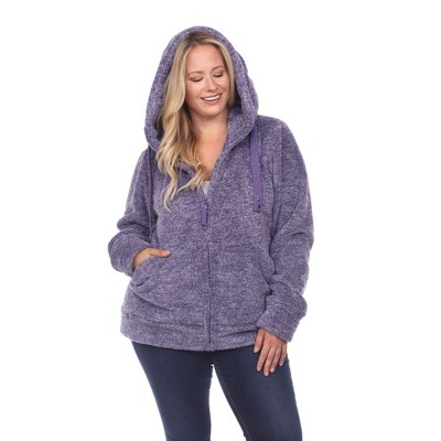 Plus Size Hooded High Pile Fleece Jacket Purple 1X - White Mark