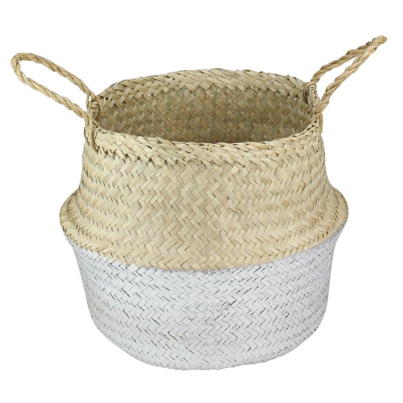 Northlight 13" Beige and Silver Seagrass Belly Wicker Basket with Handles, 2 of 4