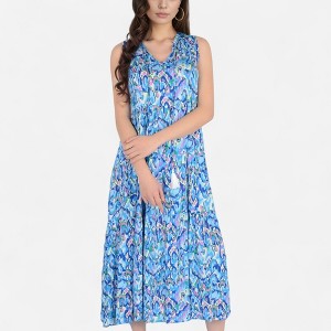 Anna-Kaci Women's Sleeveless Tiered Maxi Dress with Vibrant Abstract Print and Tassel Tie Detail - 1 of 4