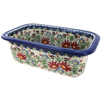 Blue Rose Polish Pottery Jungle Bouquet Loaf Baker