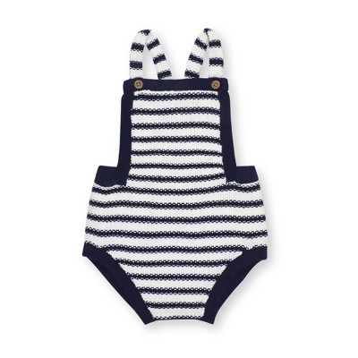 Image of Hope & Henry Baby Overall Sweater Romper (Navy and White Stripe, 3-6 Months)