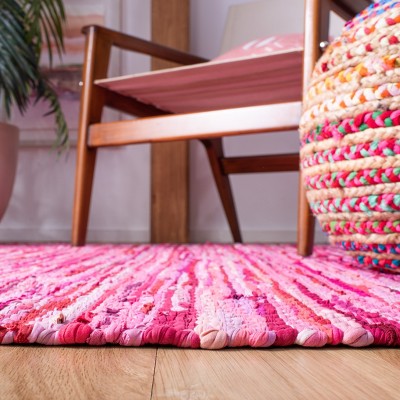 Coastal Charm Red Cotton 6' Square Handwoven Area Rug