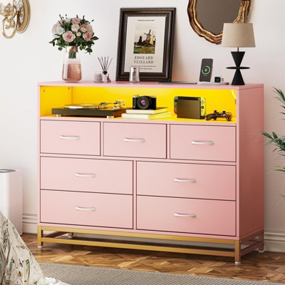 Whizmax 7 Drawers Dresser for Bedroom, Modern Drawers Dresser with Charging Station and LED Lights Design for Living Room, Hallway