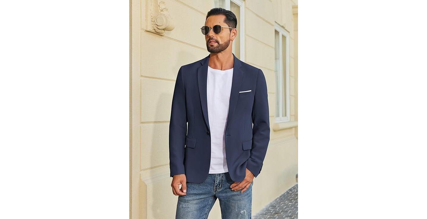 Мужской пиджак COOFANDY Suit Jacket Casual Sport Coat for Men One Button Blazer Jackets Navy Blue, цвет: Тёмно-синий — фото 3