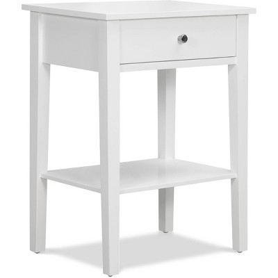 Classic White Wood End Table with Storage Drawer and Shelf