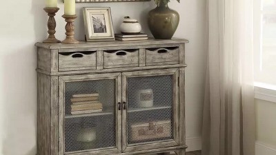 42" Gray Wood and Metal Console Table with Storage